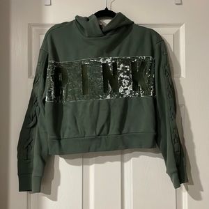 VS Pink green crop velvet sweater